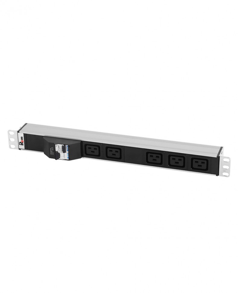 Блок розеток Rem-32 с авт., 5 IEC 60320 C19, 32 А, алюм., 19", колодка