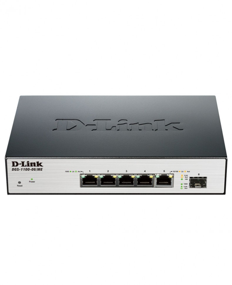 Коммутатор гигабитный управляемый D-Link DGS-1100-06/ME с 5 портами 10/100/1000Base-T и 1 портом 100/1000Base-X SFP