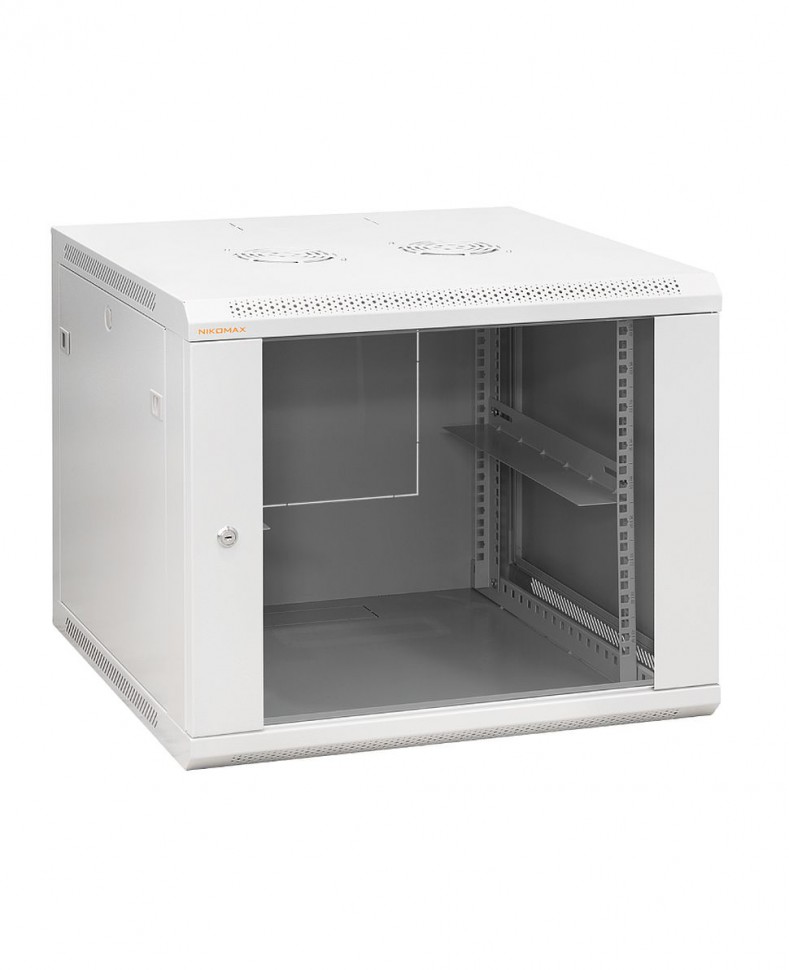 Шкаф настенный NIKOMAX 19", 12U, 600x450x643 мм, стеклянная дверь, в сборе, серый RAL7035 (уценка)