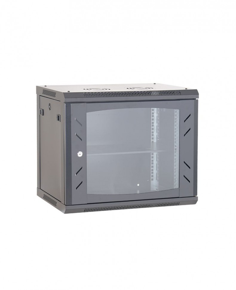 Шкаф настенный 19", 9U, 600x600x501мм, стеклянная дверь, разборный, черный Шкаф настенный 19", 9U, 600x600x501мм, стеклянная дверь, разборный, черный