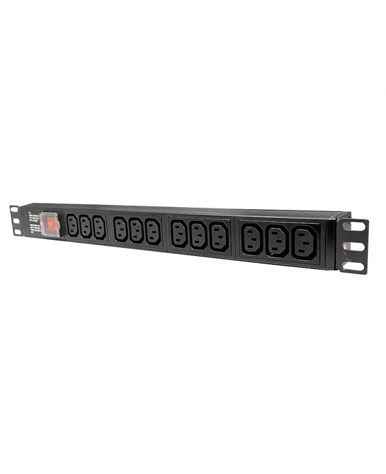 Блок розеток 19", 12 розеток IEC C13, без шнура, гнездо IEC C14 на задней панели, высота 1U, 16А, с выключателем, чёрный Блок розеток 19", 12 розеток IEC C13, без шнура, гнездо IEC C14 на задней панели, высота 1U, 16А, с выключателем, чёрный