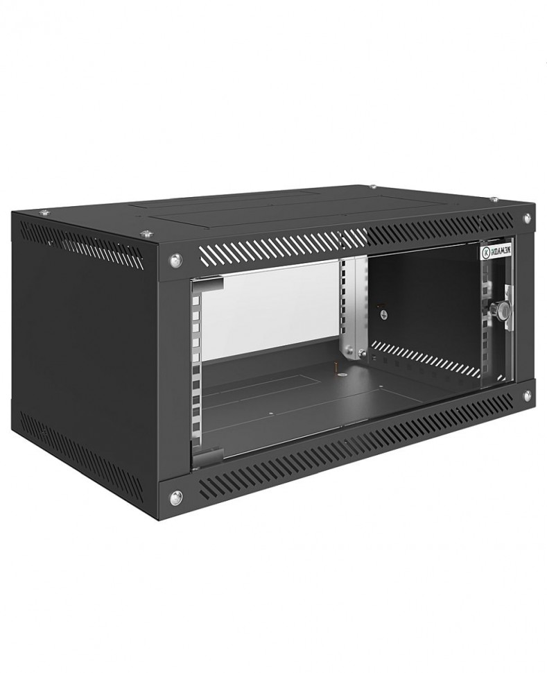 Шкаф настенный 19", 4U, 600x350x281мм, стеклянная дверь, разборный, черный
