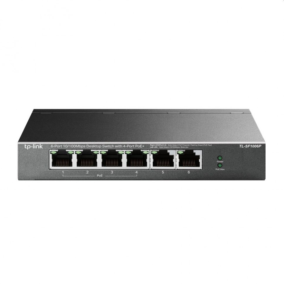 Коммутатор неуправляемый TP-Link TL-SF1006P 6-портовый 10/100 Мбит/с настольный коммутатор с 4 портами PoE+