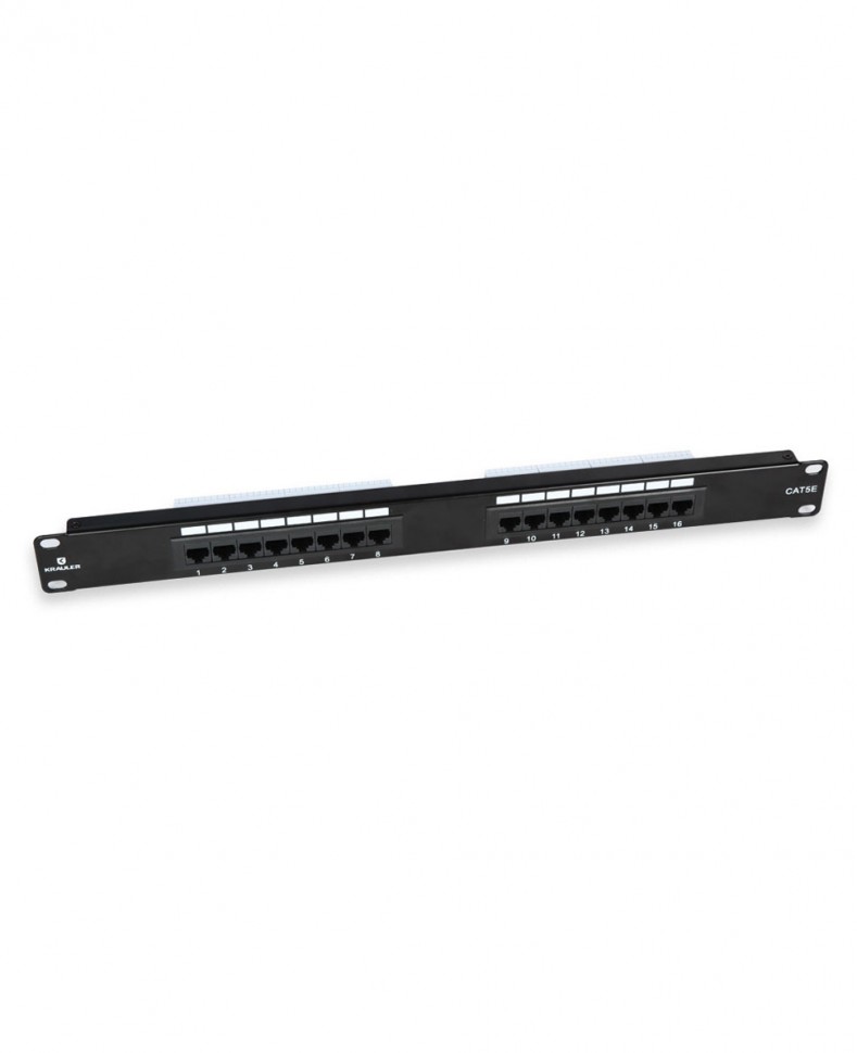 Патч-панель KRAULER 19" кат.5e 1U 16 портов RJ45 dual IDC