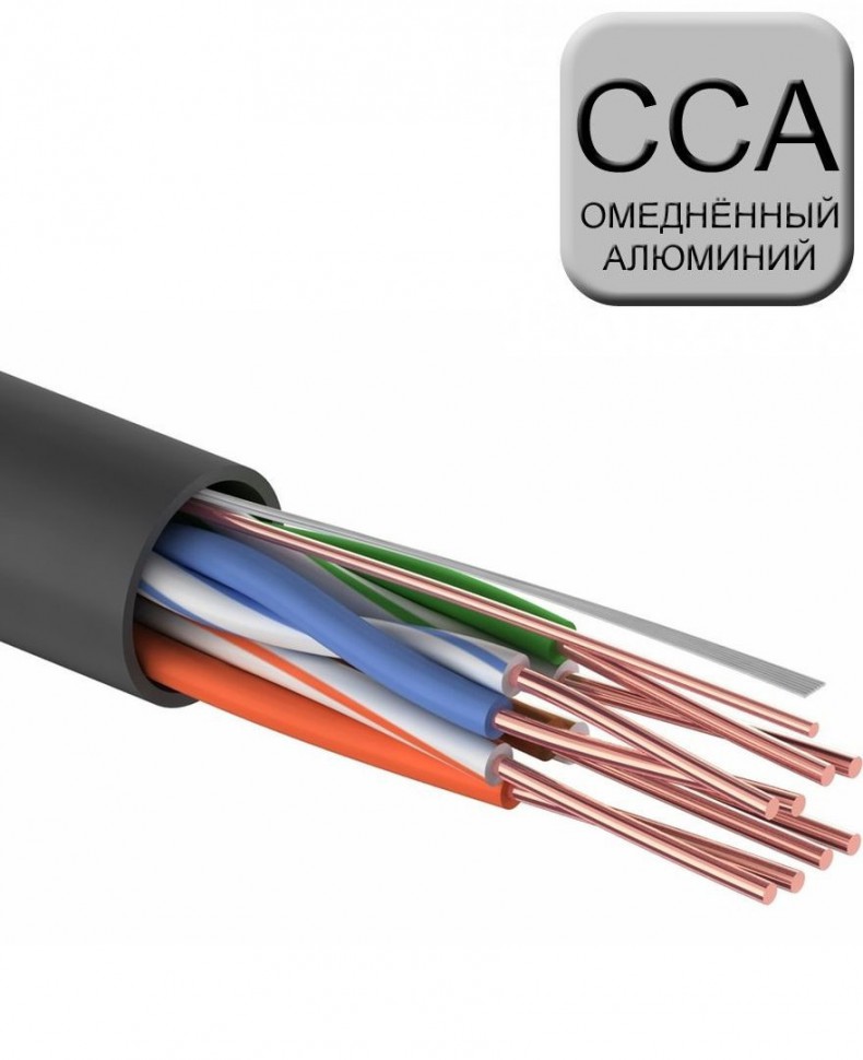 Кабель PROconnect U/UTP витая пара категории 5e, 4 пары, 24AWG, CCA, для внешней прокладки (-40C° +60C°), PE, черный