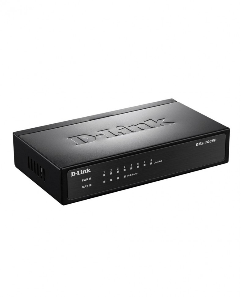 Коммутатор неуправляемый D-Link DES-1008P/C1A с 8 портами 10/100Base-TX (4 порта с поддержкой PoE)