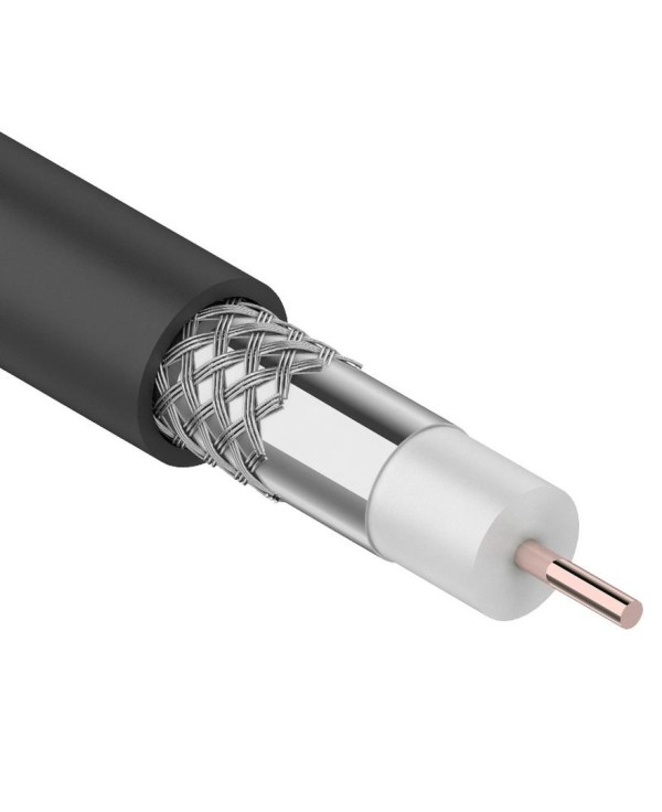 Кабель коаксиальный RG-6U, 75 Ом, (CU, оплетка CU), ПЭ, черный Rexant