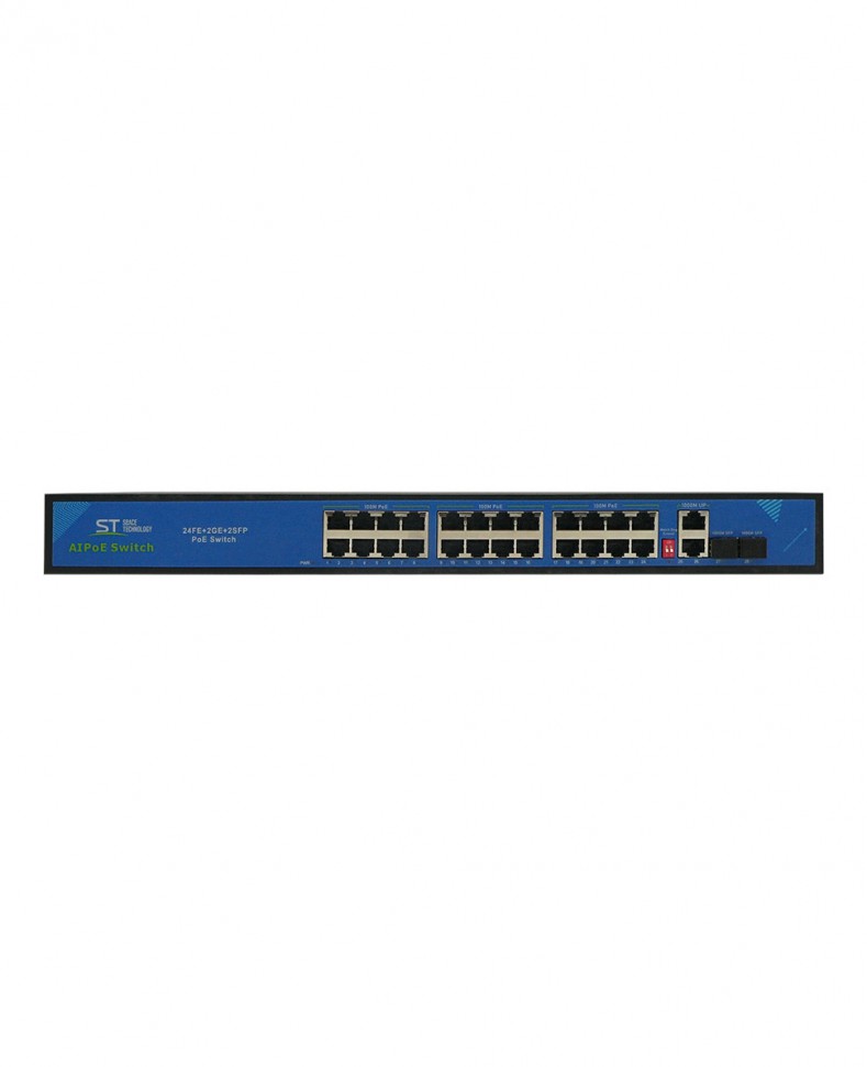 Коммутатор ST-S240POE (2G/2S/300W/А) PRO, с 24 портами 10/100BASE-TX PoE+, 2 портами 10/100/1000Base-TX и 2 портами 100/1000Base-X SFP, PoE-бюджет 30
