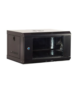 Шкаф настенный 19", 6U, 530x400x300 мм, стеклянная дверь, разборный, черный