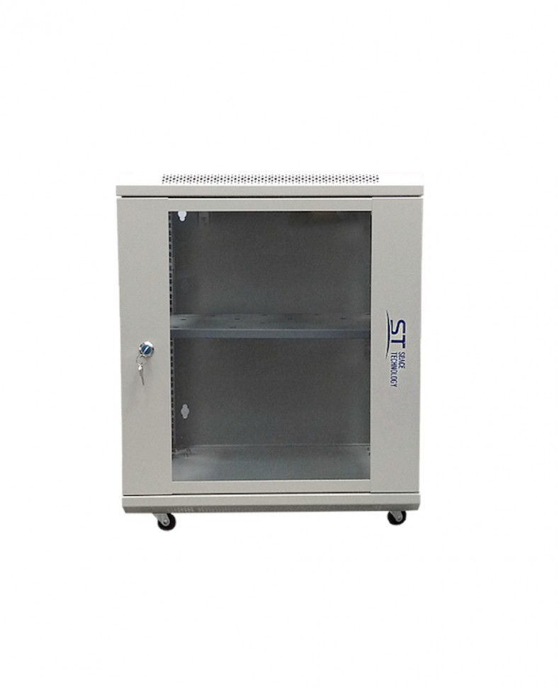Шкаф настенный ST 19", 12U, 600x530x600 мм, стеклянная дверь, разборный, серый