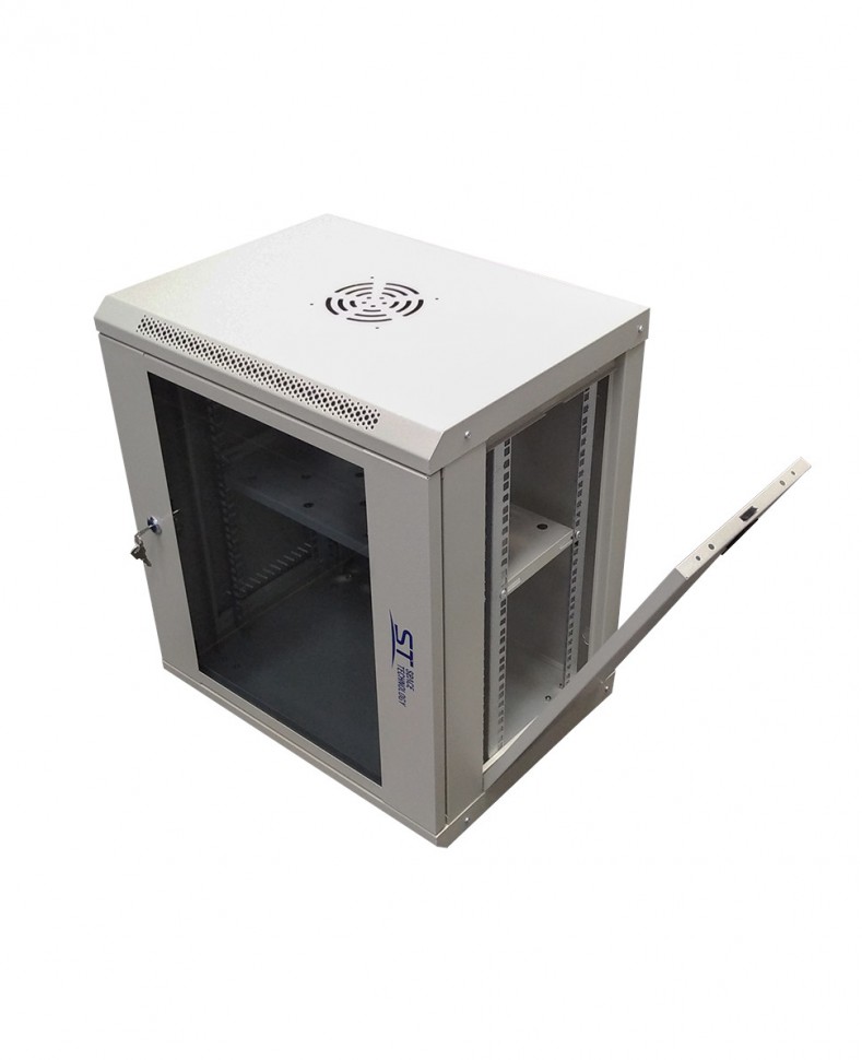 Шкаф настенный ST 19", 12U, 600x530x600 мм, стеклянная дверь, разборный, серый