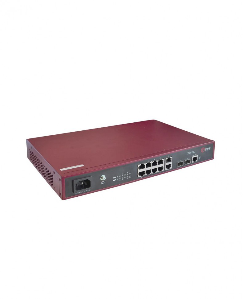 Коммутатор гигабитный управляемый QTech QSW-3500-10T-AC с 8 портами 10/100/1000Base-T с поддержкой PoE и 2 комбо портами 1000BASE-T\SFP