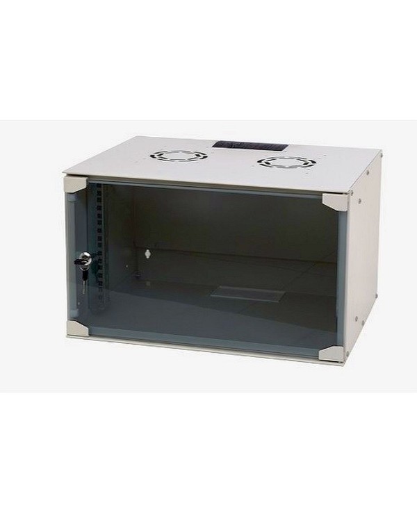 Шкаф настенный NEOMAX 19", 6U, 520x400x370 мм, стеклянная дверь, разборный, серый
