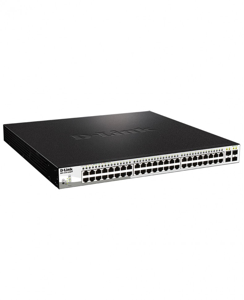 Коммутатор гигабитный управляемый D-Link DGS-1210-52MPP с 48 портами 10/100/1000Base-T и 4 портами 1000Base-X SFP (порты 1-48 PoE 802.3af/at, PoE-бюджет 740 Вт)
