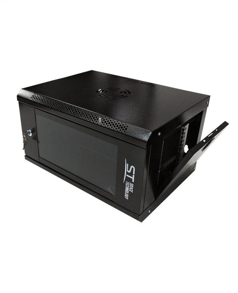 Шкаф настенный ST 19", 6U, 530x400x300 мм, стеклянная дверь, разборный, черный