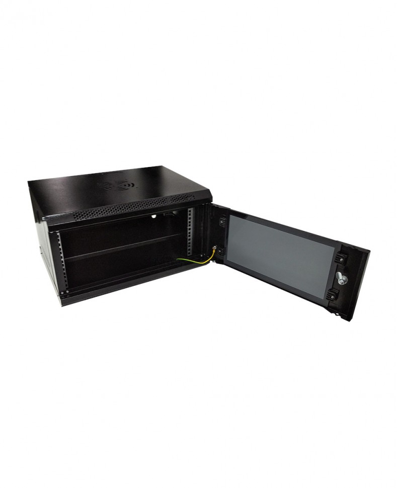 Шкаф настенный ST 19", 6U, 530x400x300 мм, стеклянная дверь, разборный, черный