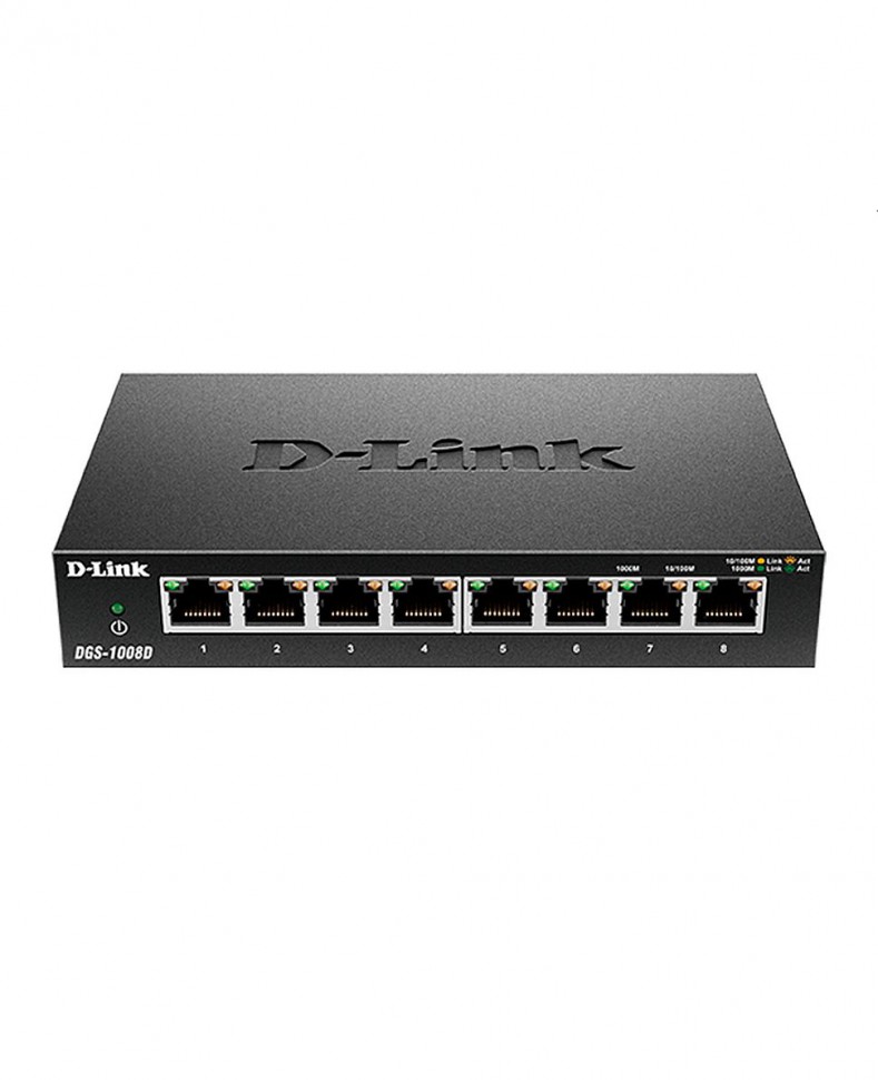 Коммутатор гигабитный неуправляемый D-Link DGS-1008D/J3A с 8 портами 10/100/1000 Base-T и функцией энергосбережения