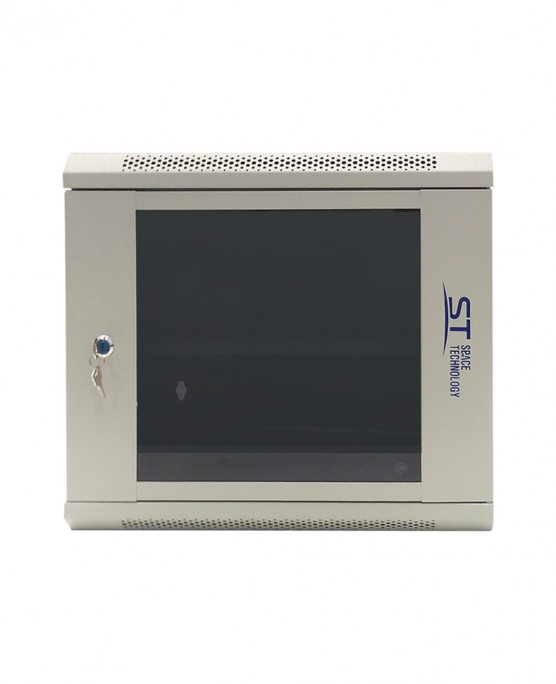 Шкаф настенный ST 19", 9U, 530x400x450 мм, стеклянная дверь, разборный, серый