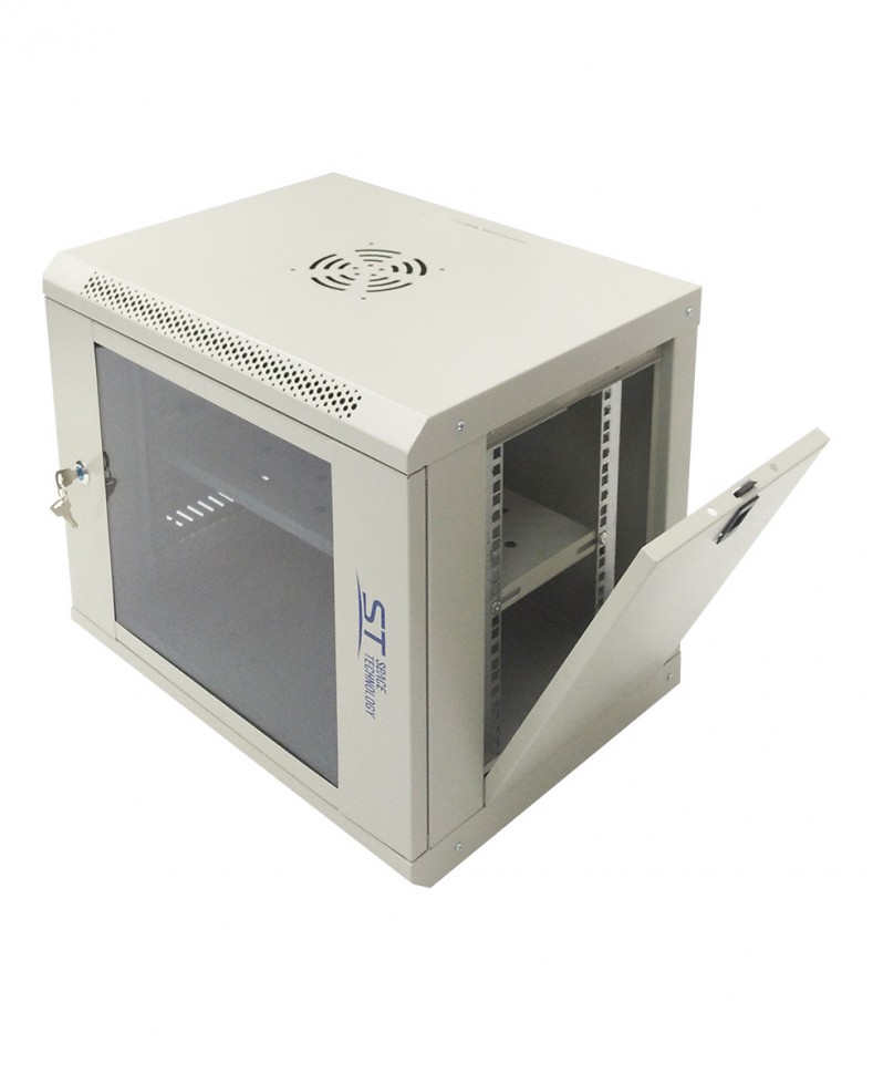 Шкаф настенный ST 19", 9U, 530x400x450 мм, стеклянная дверь, разборный, серый