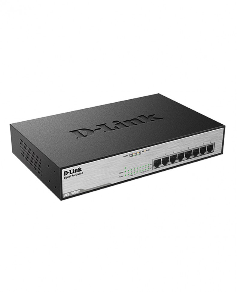 Коммутатор гигабитный неуправляемый D-Link DGS-1008MP с 8 портами 10/100/1000Base-T с поддержкой PoE 802.3af/802.3at 