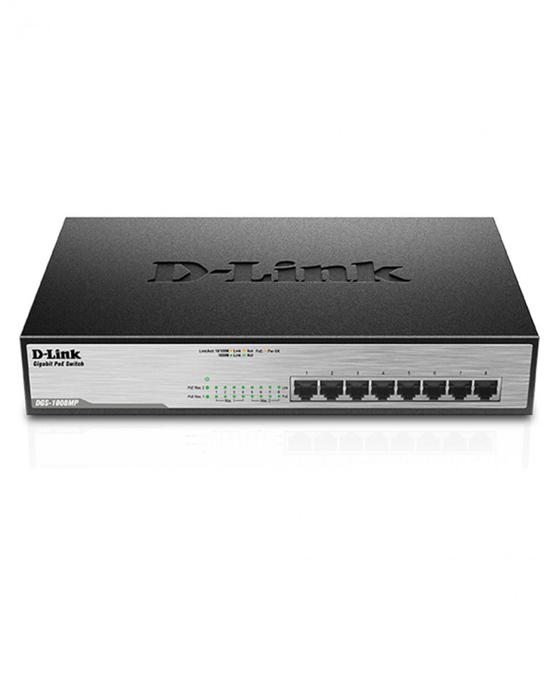 Коммутатор гигабитный неуправляемый D-Link DGS-1008MP с 8 портами 10/100/1000Base-T с поддержкой PoE 802.3af/802.3at 