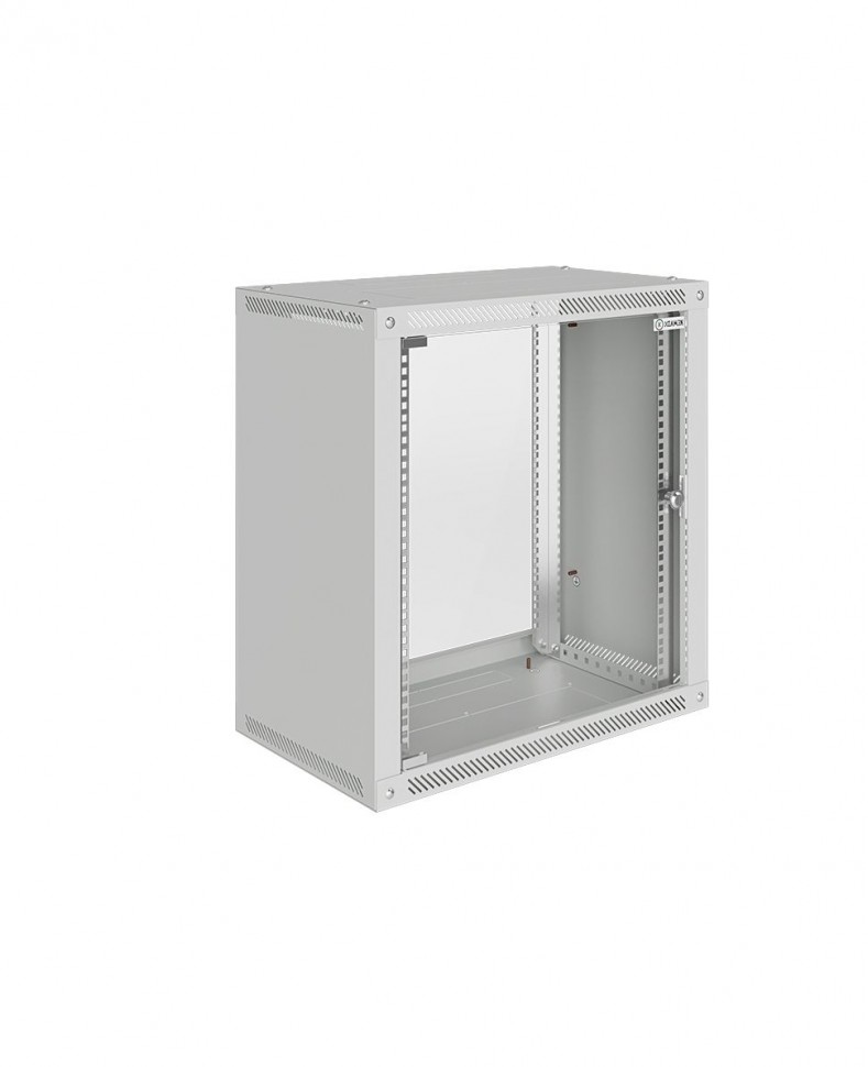 Шкаф настенный 19", 12U, 600x450x640мм, стеклянная дверь, разборный, серый