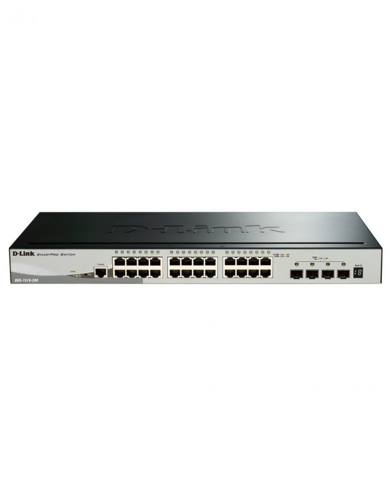 Коммутатор гигабитный управляемый D-Link DGS-1510-28X с 24 портами 10/100/1000Base-T и 4 портами 10GBase-X SFP+