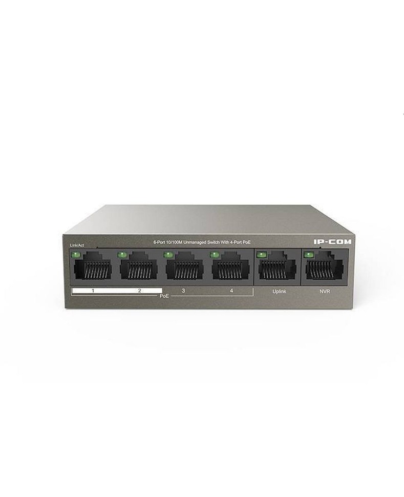 IP-COM F1106P-4-63W Коммутатор неуправляемый PoE, 6 портов, 6x100 Мбит/с, PoE 4x30 Вт, настольный, металлический корпус