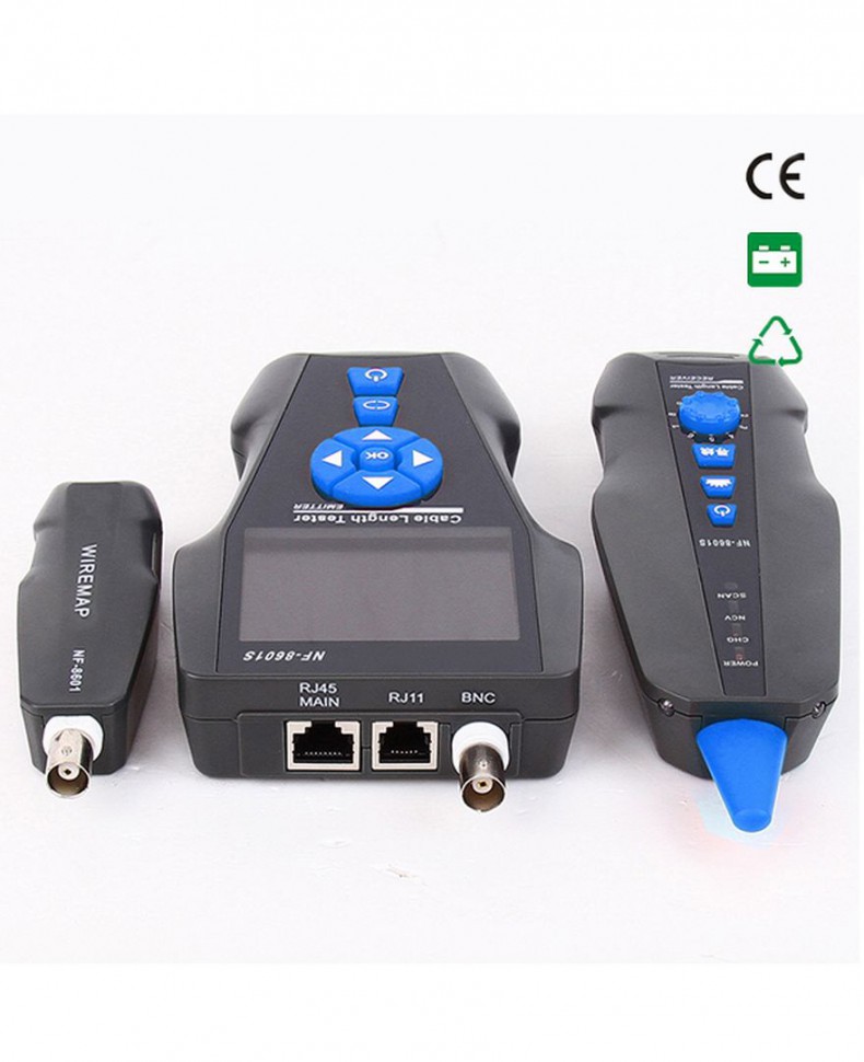 Тестер для витой пары NF-8601S трассоискатель, PING, PoE, RJ-45/RJ-11/BNC, LCD дисплей, измерение длины