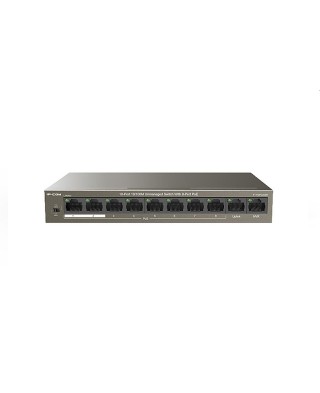 IP-COM F1110P-8-63W Коммутатор неуправляемый PoE, 10 портов, 10x100 Мбит/с, PoE 8х30 Вт, 2хUplink, настольный