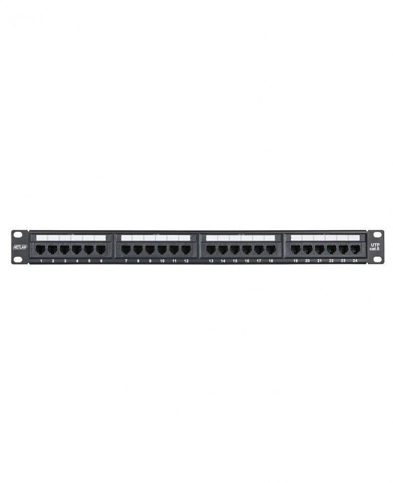 Патч-панель NETLAN UTP 24 порта, RJ45, кат.6, 19" 1U, Dual IDC