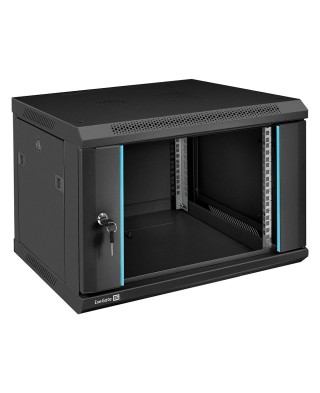 Шкаф настенный 19", 6U, 600x450x370мм, стеклянная дверь, разборный, черный