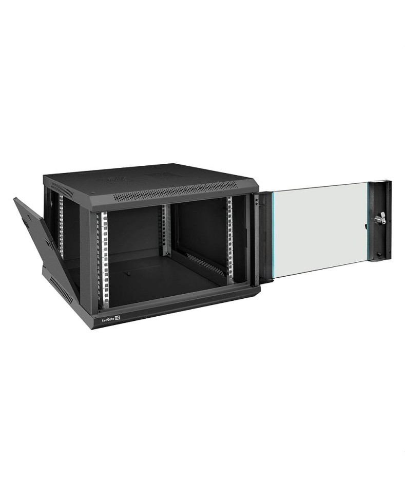 Шкаф настенный 19", 6U, 600x450x370мм, стеклянная дверь, разборный, черный