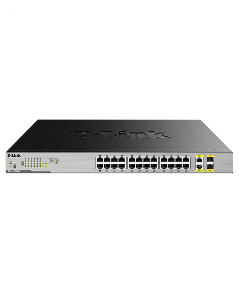 Коммутатор гигабитный неуправляемый D-Link DGS-1026MP с 24 портами 10/100/1000Base-T с поддержкой PoE 802.3af/802.3at и 2 комбо-портами 100/1000Base-T