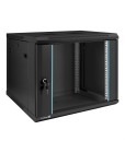 Шкаф настенный 19", 9U, 600x450x500мм, стеклянная дверь, разборный, черный