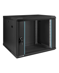 Шкаф настенный 19", 9U, 600x450x500мм, стеклянная дверь, разборный, черный
