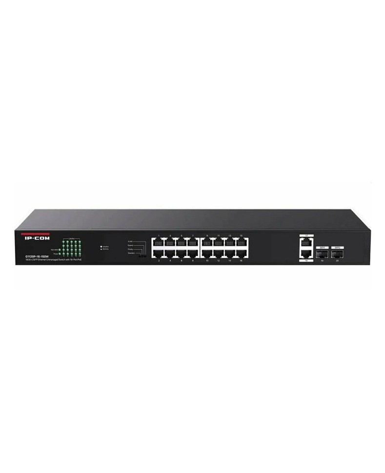IP-COM G1120P-16-150W Коммутатор неуправляемый PoE, 20 портов, 18x1 Гбит/с, SFP 2x1 Гбит/с, PoE 16х30 Вт (до 135 Вт)