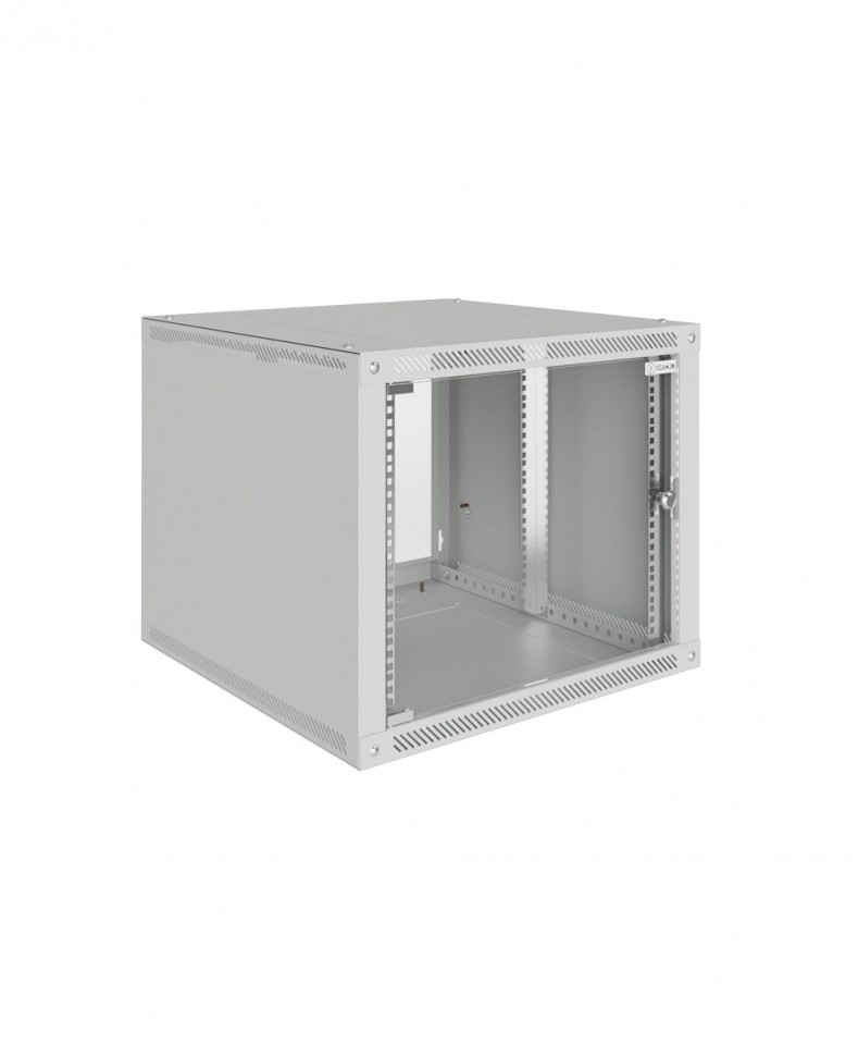 Шкаф настенный 19", 9U, 600x600x505мм, стеклянная дверь, разборный, серый