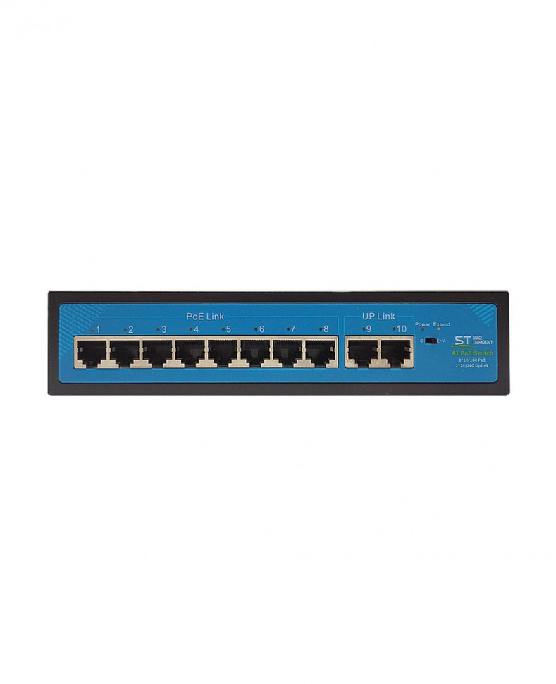 Коммутатор ST-S85POE (2M/96W/А) PRO с 8 портами 10/100BASE-TX PoE+ и 2 портами 10/100Base-TX, PoE-бюджет 96 Вт, корпус металл