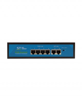 Коммутатор ST-S45POE (2М/65W/А) с 4 портами 10/100BASE-TX PoE+ и 2 портами 10/100Base-TX, PoE-бюджет 65 Вт, корпус металл
