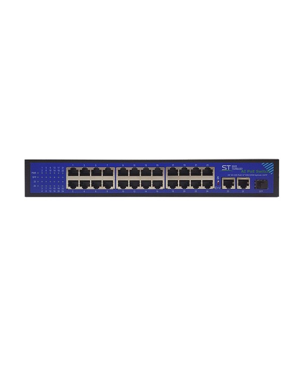 Коммутатор ST-S244POE (2G/1S/340W/A) PRO с 24 портами 10/100BASE-TX PoE+, 2 портами 10/100/1000Base-TX и 1 портом 100/1000Base-X SFP, PoE-бюджет 340 В