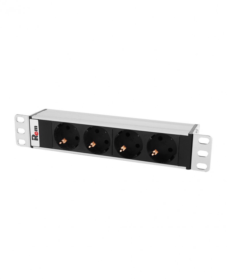 Блок розеток Rem-10 без шнура, 4 Sсhuko, вход IEC 60320 C14, 10 A, алюм., 10" Блок розеток Rem-10 без шнура, 4 Sсhuko, вход IEC 60320 C14, 10 A, алюм., 10"