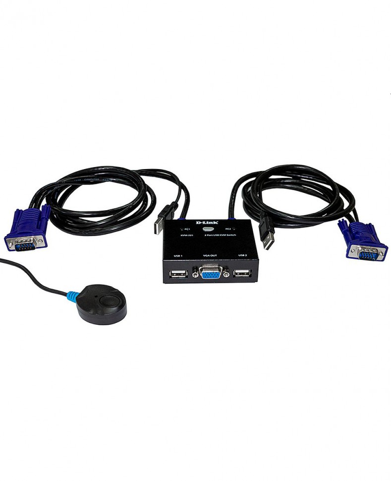 Переключатель KVM 2-портовый D-Link KVM-221 с портами VGA и USB