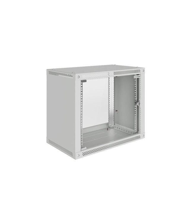 Шкаф настенный 19", 9U, 600x450x505мм, стеклянная дверь, разборный, серый