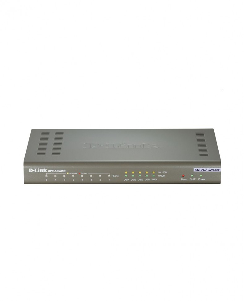 Шлюз VoIP D-Link DVG-5008SG с 8 портами FXS, 1 портом WAN 10/100/1000Base-TX, 4 портами LAN 10/100/1000Base-TX
