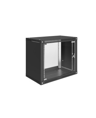 Шкаф настенный 19", 9U, 600x450x505мм, стеклянная дверь, разборный, черный
