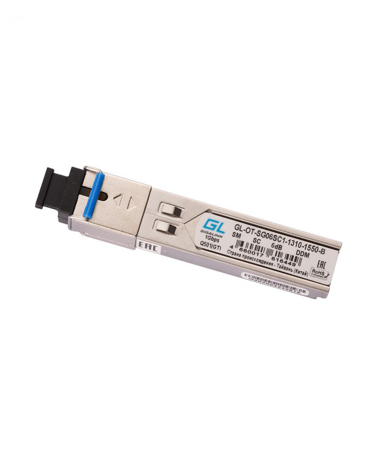 Модуль SFP GIGALINK WDM 1000BASE-LX, одноволоконный, SM, TX1310/RX1550, DDM, SC, 3 км