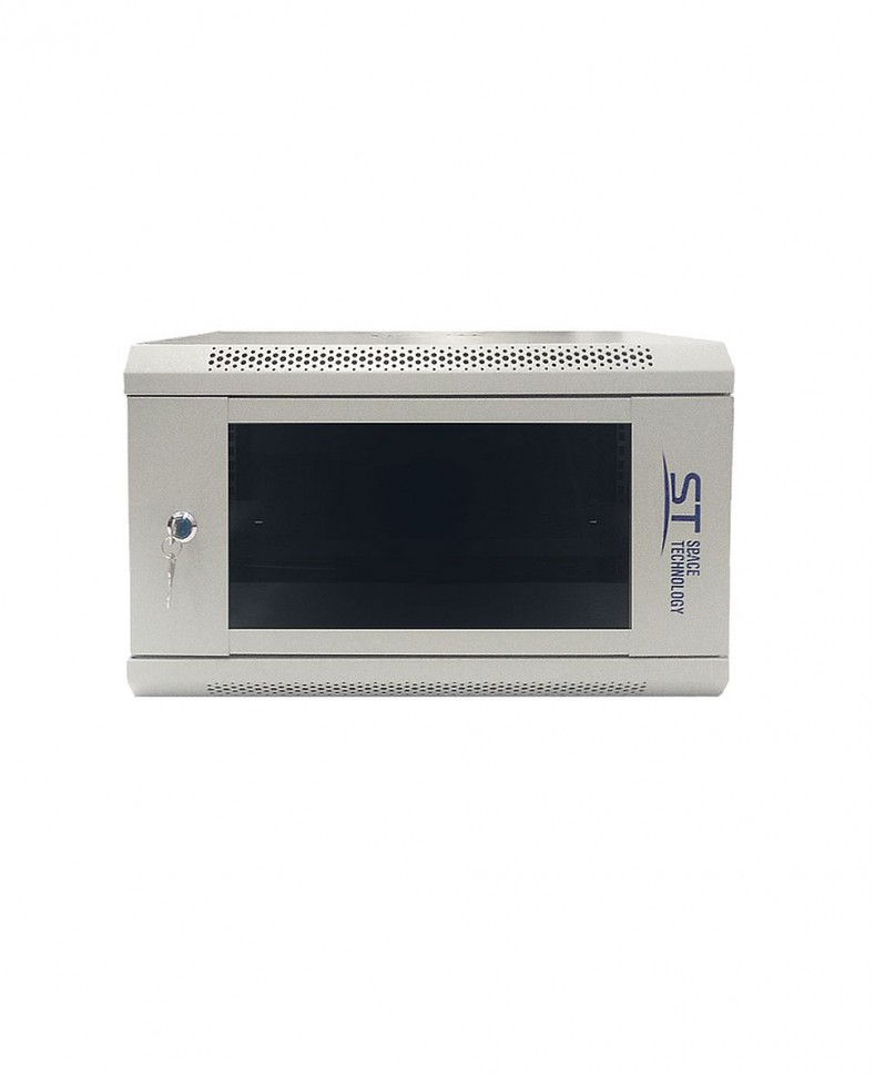 Шкаф настенный ST 19", 6U, 530x400x300 мм, стеклянная дверь, разборный, серый