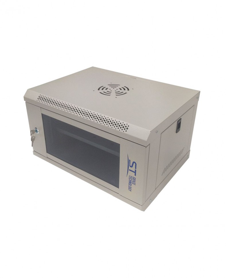 Шкаф настенный ST 19", 6U, 530x400x300 мм, стеклянная дверь, разборный, серый