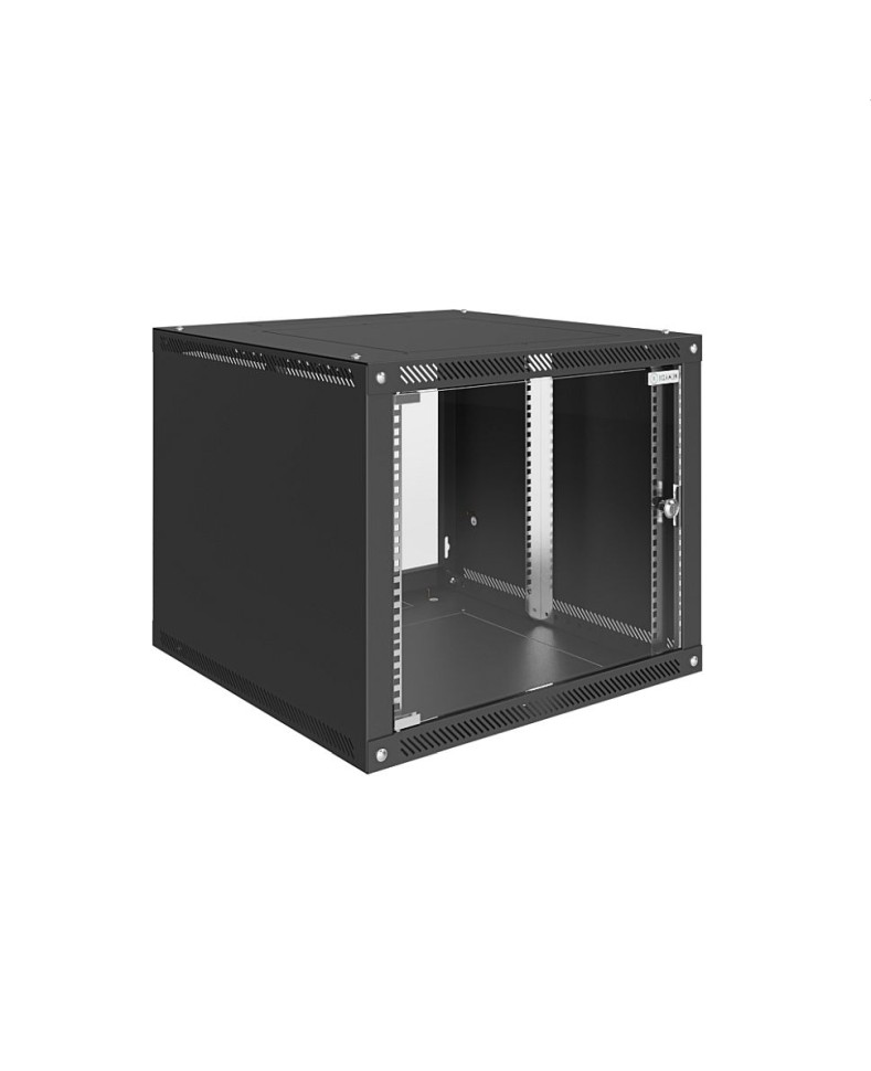 Шкаф настенный 19", 9U, 600x600x505мм, стеклянная дверь, разборный, черный